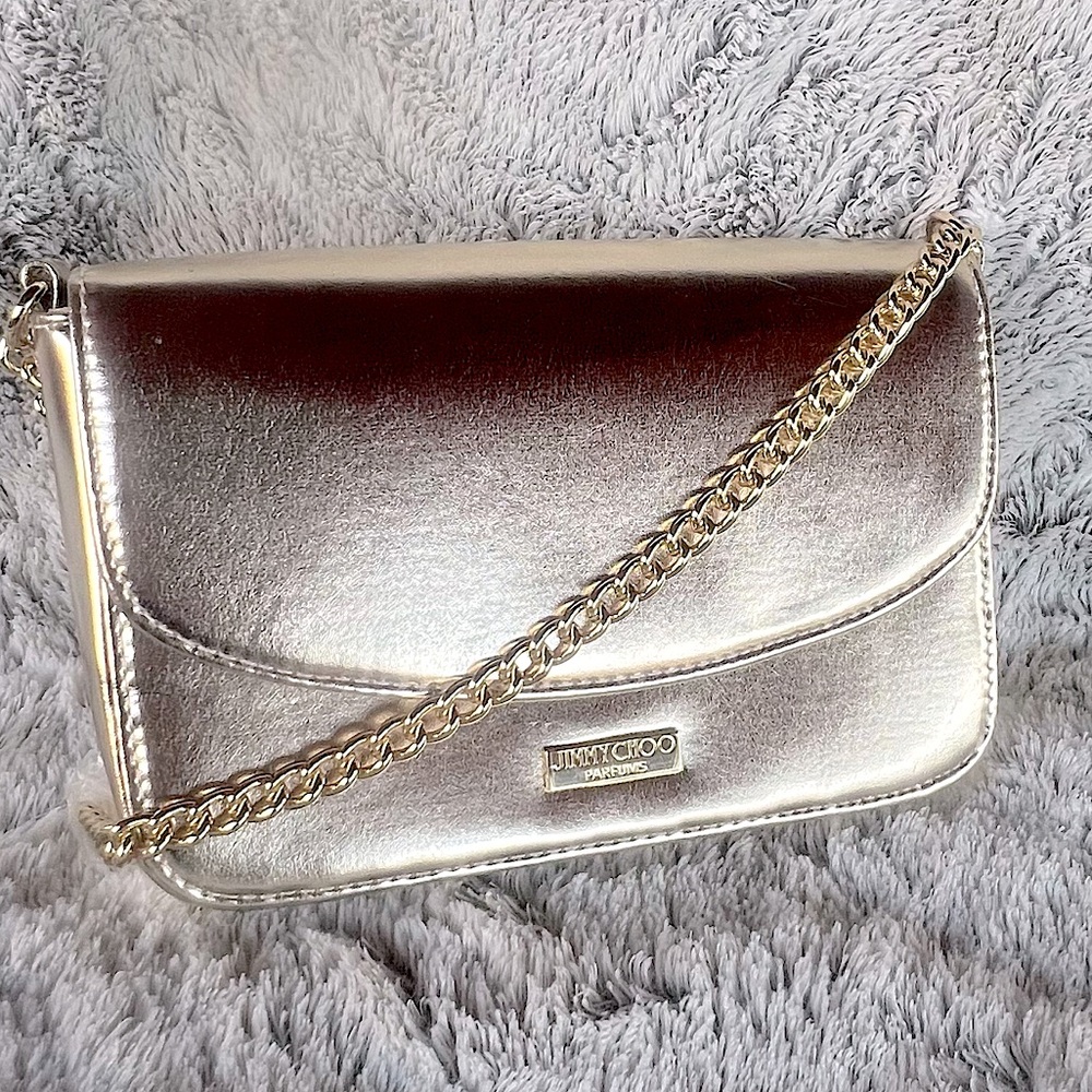 NWOT-JIMMY CHOO Parfums metallic Gold Evening Crossbody bag